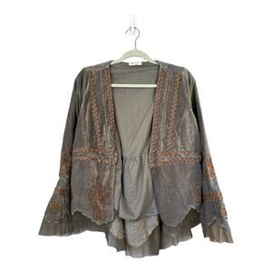 NATAYA Age of Love Velvet Jacket Grey Gold Size Large Embroidered Tulle Vintage
